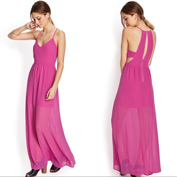 Forever 21 Dresses & Skirts - HP ⭐️ Pink maxi dress side cut out magenta gown S